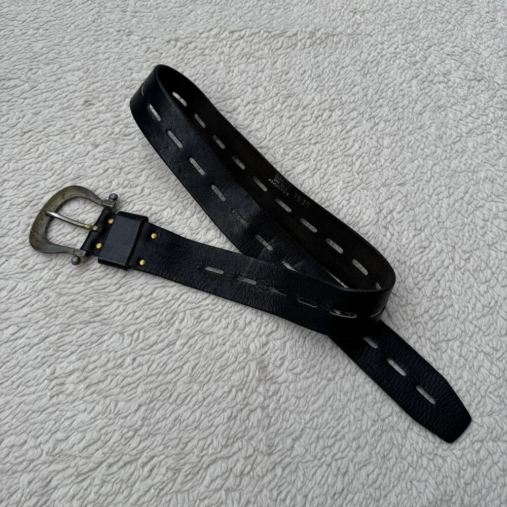 Vintage Garay Leather Belt Black Western Cowboy Silver Buckle One Size Rodeo